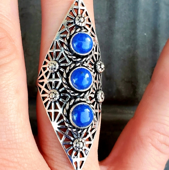 New Lapis Lazuli Silver Statement Ring. - Picture 12 of 16